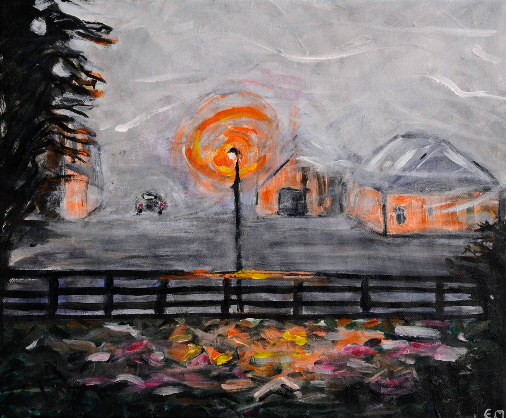 House, Fog and Light, acrylic painting
