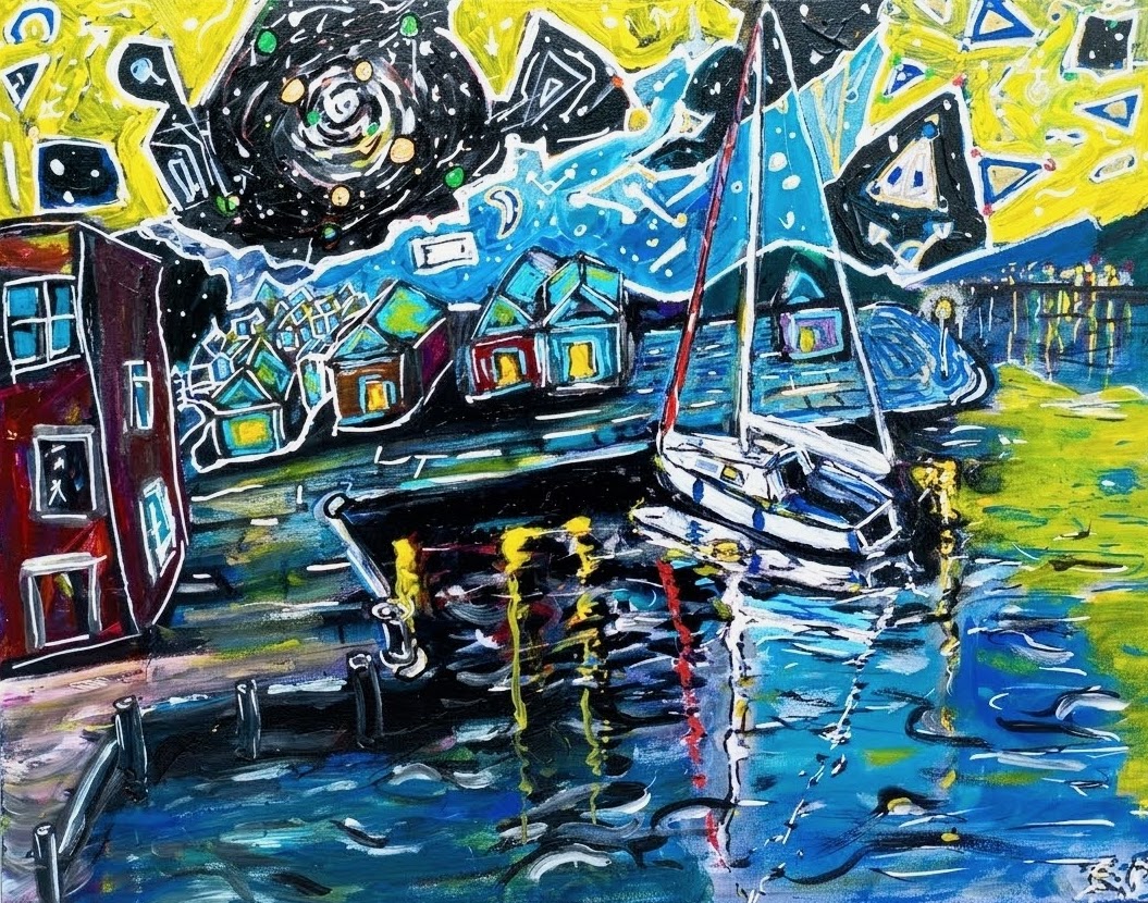 Inner harbour, acrylic painting