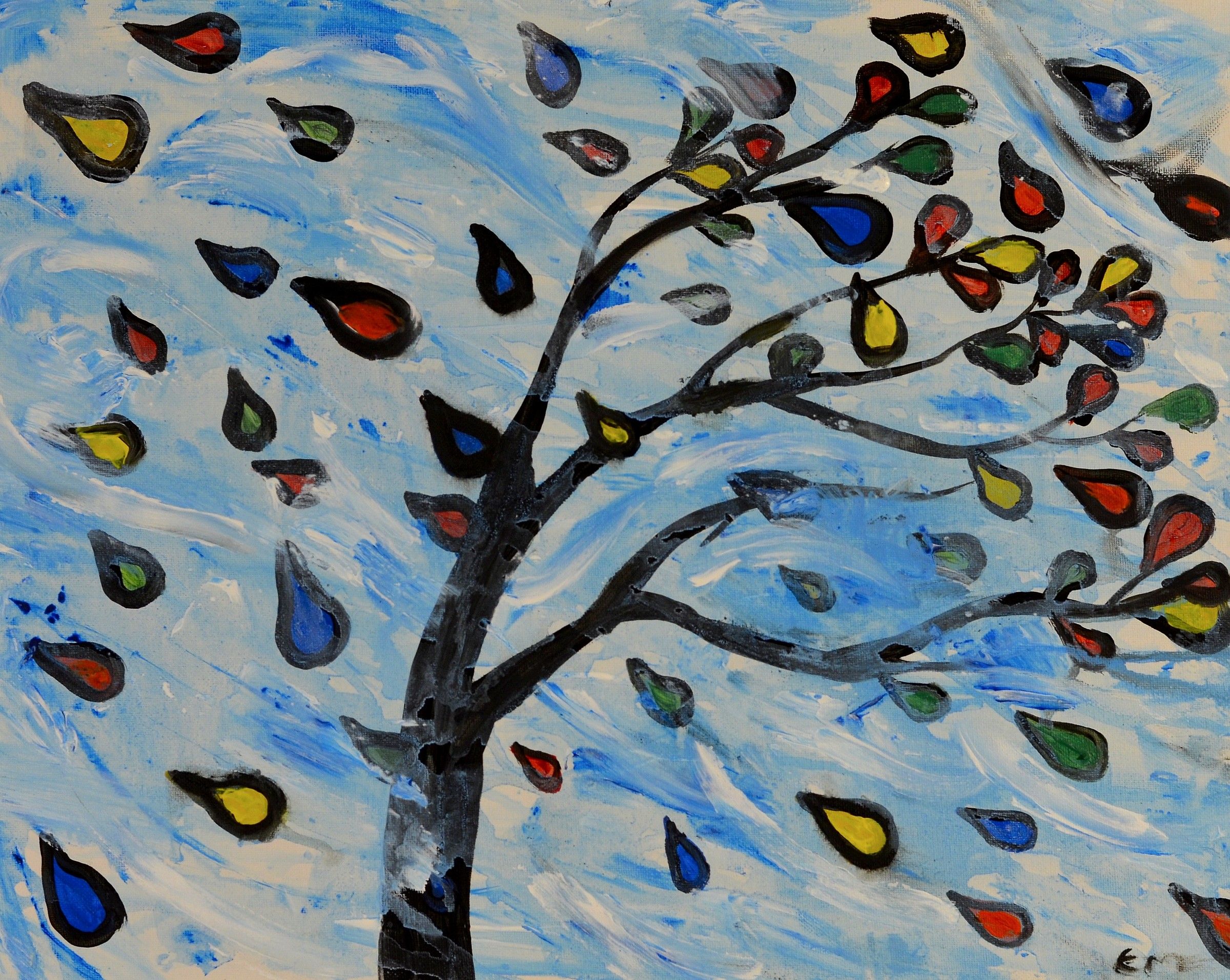 Rain of Color Drops, acrylic painting
