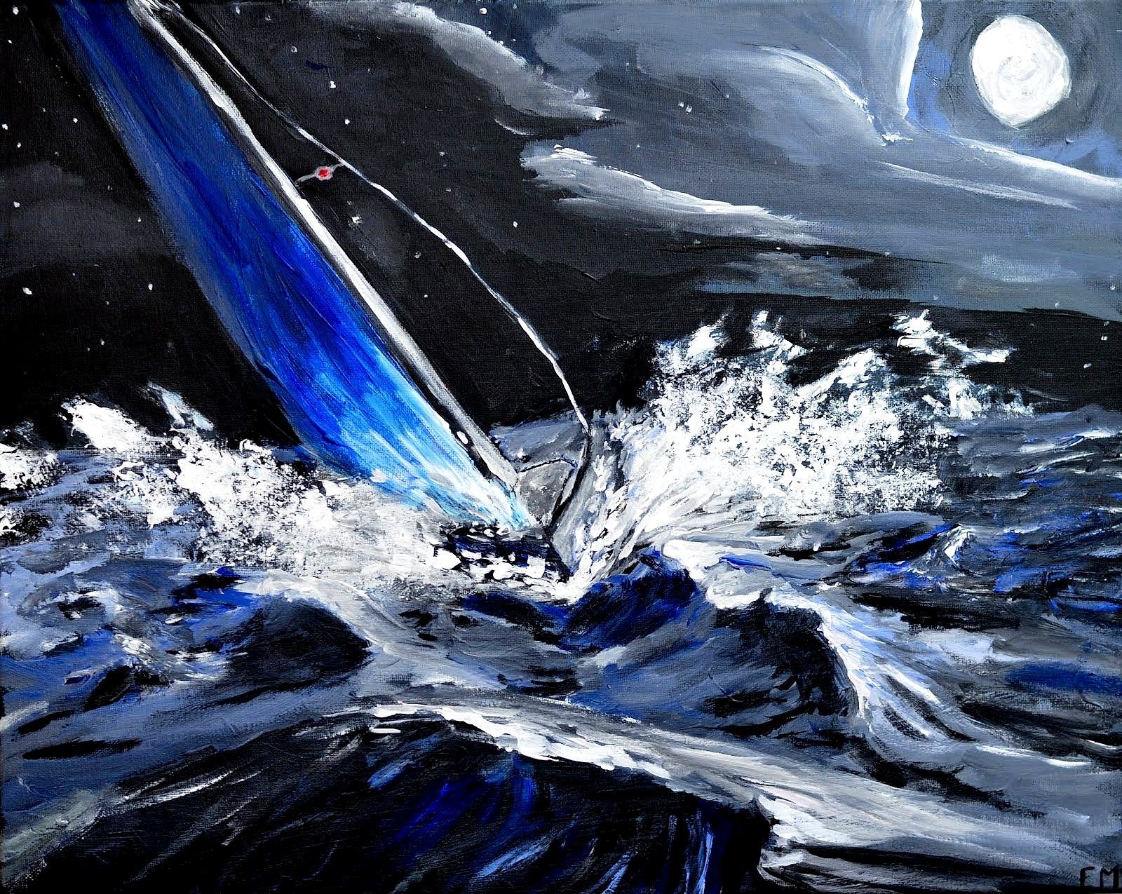 Sailing by Night, acrylic painting